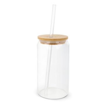 Verre avec couvercle en bambou et paille 450 ml