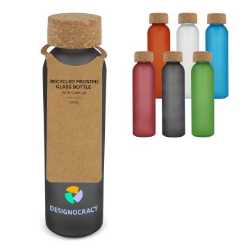 Bouteille en verre publicitaire recyclé dépoli avec bouchon en liège 500ml