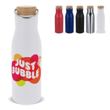 Bouteille Publicitaire isotherme avec couvercle en Bambou 500 ml