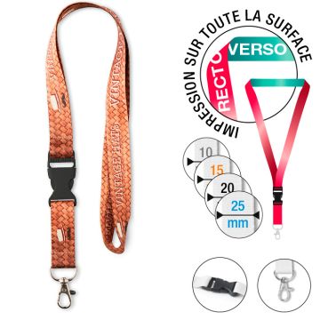 Lanyard polyester recyclé RPET sublimation avec boucle détachable