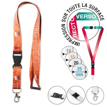 Lanyard polyester recyclé RPET subli avec boucle détachable et clip de sécurité