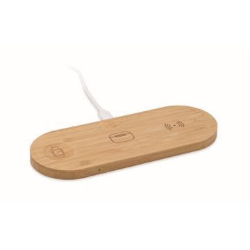 Chargeur Publicitaire sans fil 15 W en Bambou 3 en 1
