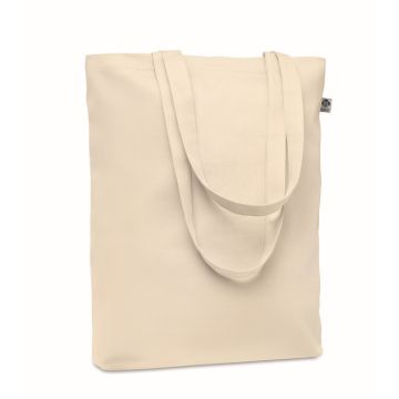 Sac shopping publicitaire en toile organique avec de longues poignées et un soufflet de fond 38 x 9 x 42 cm en 270 gr/m²