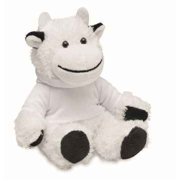 Vache en peluche portant un pull à capuche