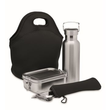 Set à déjeuner cadeau d'entreprise : bouteille + lunchbox + couverts