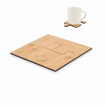 Jeu de 4 sous-verres publicitaire en bambou puzzle