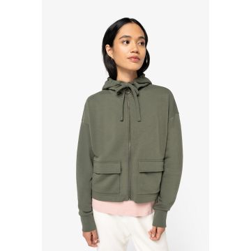 Sweat-shirt publicitaire écoresponsable zippé à capuche French Terry femme