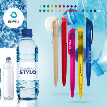 Stylo bille encre bleue en plastique recyclée pub
