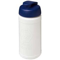 Bouteille de sport publicitaire Baseline Rise de 500 ml recyclée avec couvercle rabattable